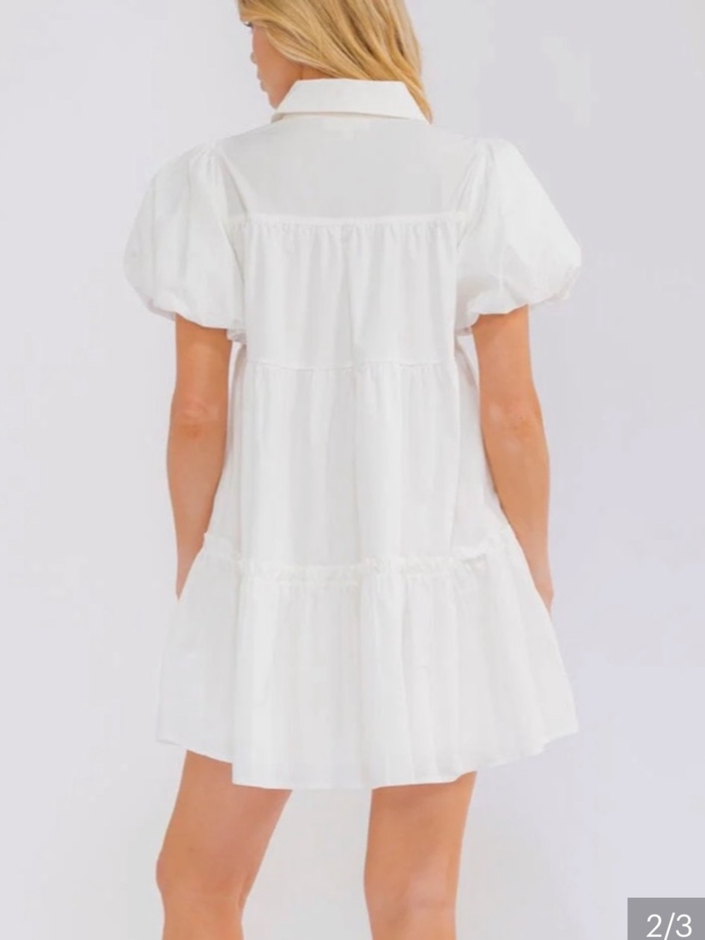 White Puff-Sleeve Tiered Midi Dress with Embroidered Teddy Motifs P2P 20 M - Picture 2 of 3